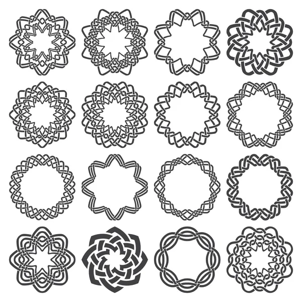 Seize éléments décoratifs octogonaux à rayures tressées — Image vectorielle