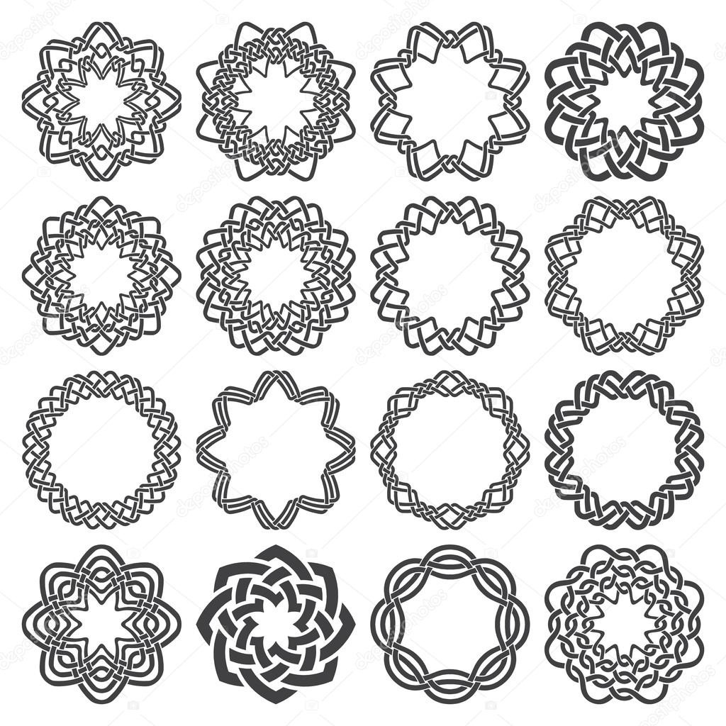Sixteen octagon decorative elements with stripes braiding