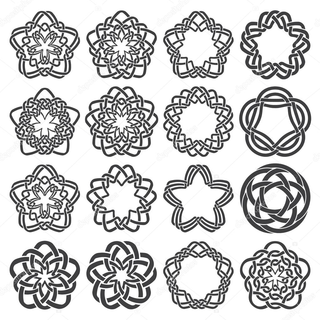 Sixteen pentagonal decorative elements for design