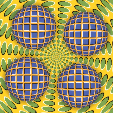 Optical illusion of rotation of four ball around of a moving surface clipart