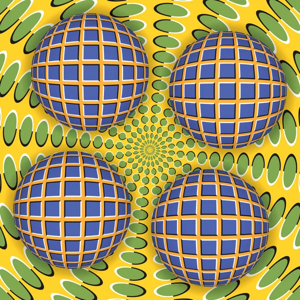 Optik illüzyon hareketli bir yüzey dört top etrafında dönme