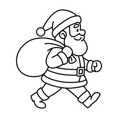 Noel Baba 'nın basit tek renkli taşıyıcısı çuvalıyla ileri doğru ilerliyor. Simgeler, animasyonlar veya temel tatil çizimleri için ideal.