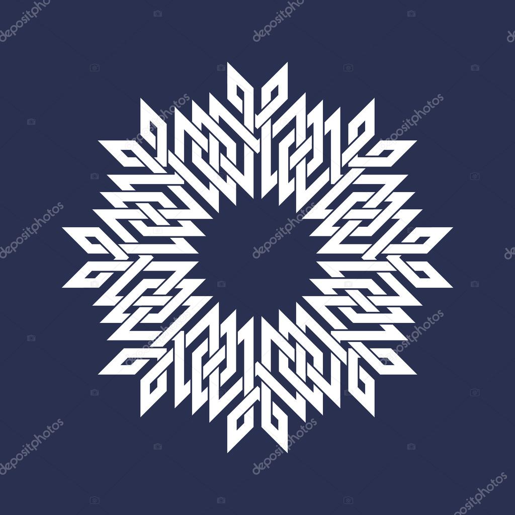 Mandala in snowflakes form on dark background.