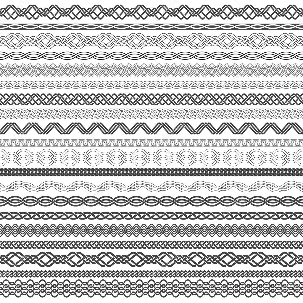 Set of vintage borders for design. Twenty border elements for frames in knotting style.