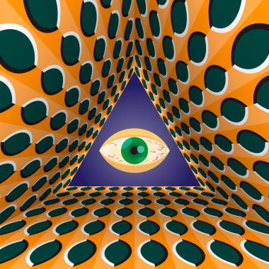 Conceptual abstract all-seeing eye in the end of tunnel clipart