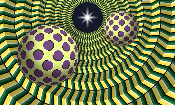 Två boll flyger till stjärna genom en cylindrisk tunnel — Stock vektor