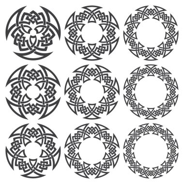 Dokuz dekoratif logo elemanları tasarımı için örgü çizgili