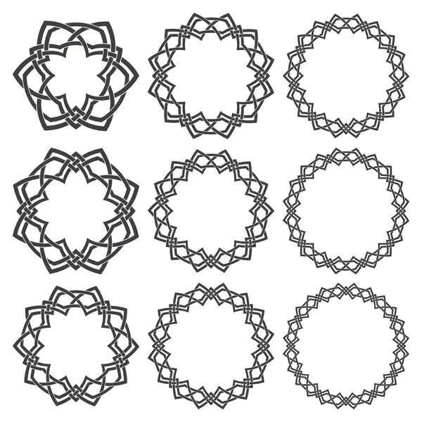 Neun dekorative Logoelemente mit Streifen-Flechtung für das Design — Stockvektor