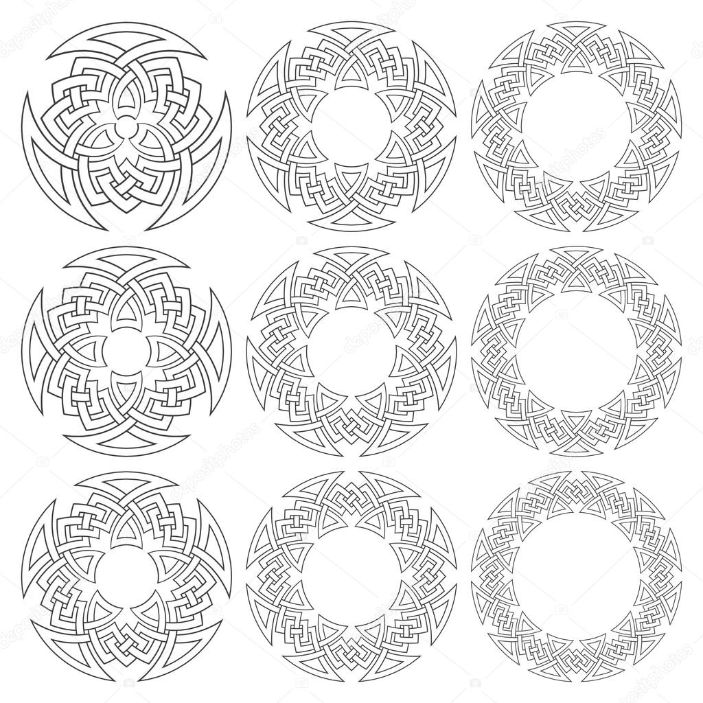Nine decorative logo elements with stripes braiding for design