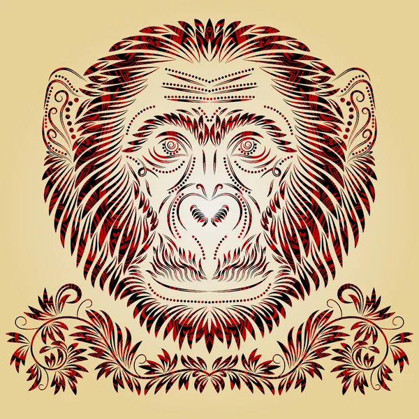 Patterned monkey head in tribal totem tattoo style — Stock Vector