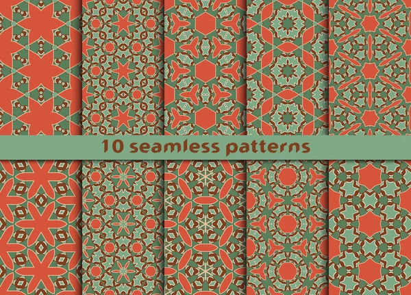 10 の幾何学的なシームレス パターンのセット — ストックベクタ