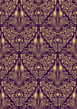 Altın mor çiçek damasko seamless modeli