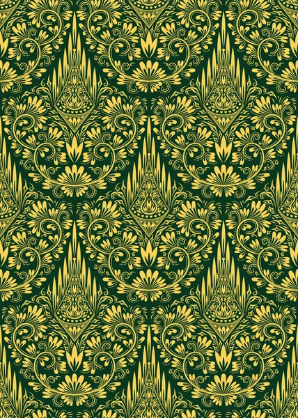 Gyllene grön damast sömlös blommönster — Gratis stockfoto