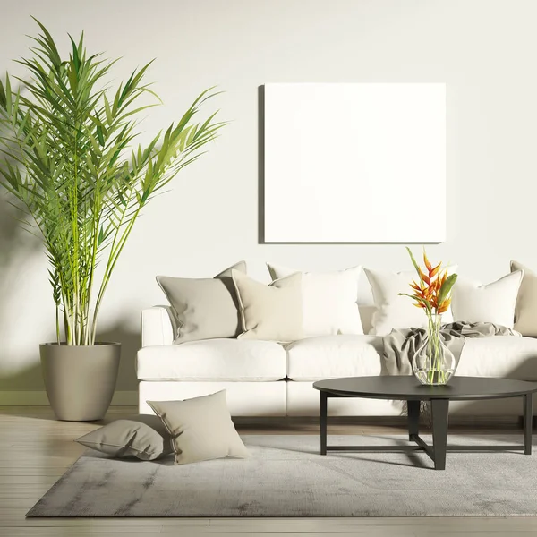 Rendering Contemporary Living Room Mock Poster — Stock Photo, Image