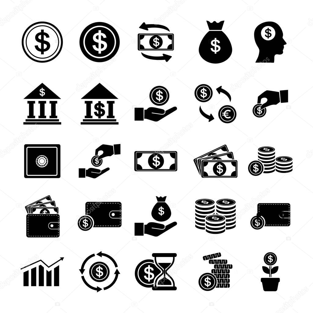money icons set. simple style of 36 business vector icon for web design isolated on white background
