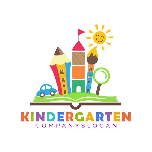 Concepto Del Logotipo Escuela Infantil Del Jardín Infantes — Vector de stock