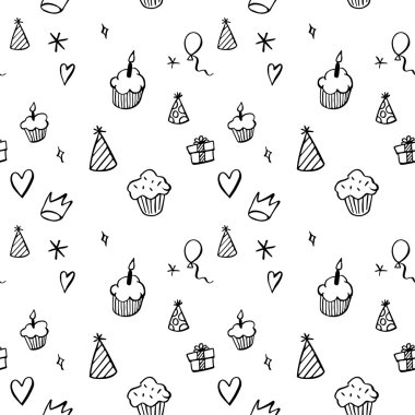 Doğum günü seamless modeli el tarzı çizilmiş