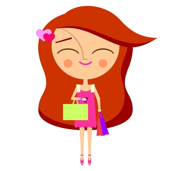 Leuk meisje met shopping tassen — Stockvector
