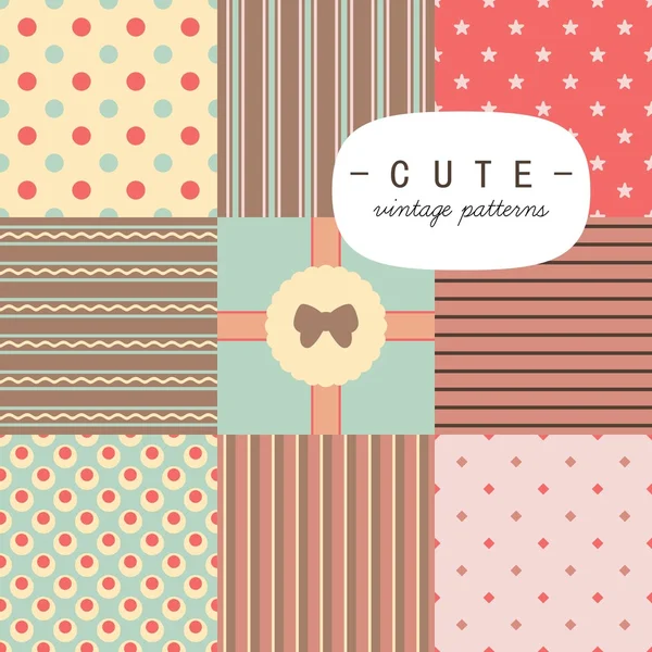 Cute vintage seamless patterns set — Stock Vector