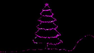 Neon Pembe Noel Ağacı, Parlayan Yay ve Merkezi Işıltılı - Soyut Tatil Işığı Tasarımı, Işıldayan yayları ve merkezi bir parıltısı olan, siyah bir arkaplan üzerine kurulmuş biçimlendirilmiş neon pembe Noel ağacı.