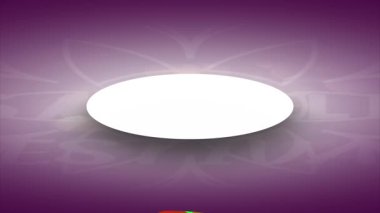 Mor bir arkaplana karşı canlı dikey dijital illüstrasyon. Resmin merkezinde odak noktası görevi gören büyük beyaz bir daire bulunur..