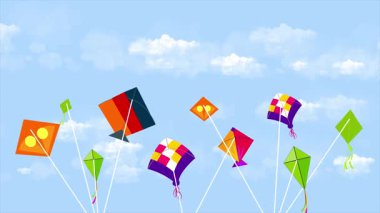 Mutlu Makar Sankranti Renkli Uçurtmalar Mavi Gökyüzü Festivalinde Uçuyor