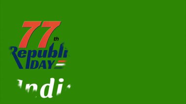 77. Hint Cumhuriyeti Günü Arkaplanı, Tricolor Waves, Hindistan Metni ve Vatanseverlik Tasarımı, 77. Cumhuriyet Günü tipografisi, akıcı üç renkli dalga tasarımı ve Hindistan metni canlı yeşil ve safran desenli