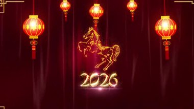 4K Çözünürlük, 3840x2160 Piksel, Çin Yeni Yıl 2026 Dilek Arkaplanı, 2026 At Arkaplan Animasyonu, Çin etkinlikleri, Çin Yeni Yıl Dilekleri, Çin Yeni Yıl Kutlamaları