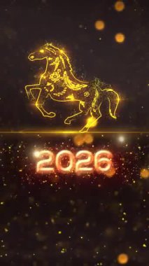 Mobil Dikey 4K Çözünürlük, 2160x3840 Piksel, Çin Yeni Yıl 2026 Dilekler Giriş Açıcı Arkaplanı, 2026 At Arkaplan Animasyonu, Çin etkinlikleri için kullanışlı, Çin Yeni Yıl Dilekleri, Çin Yeni Yıl Kutlamaları