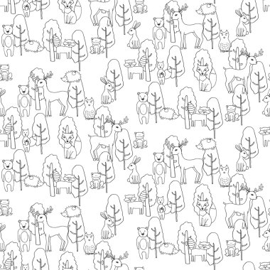 Çizgi film s bir orman içinde farklı anumals ile Seamless Modeli