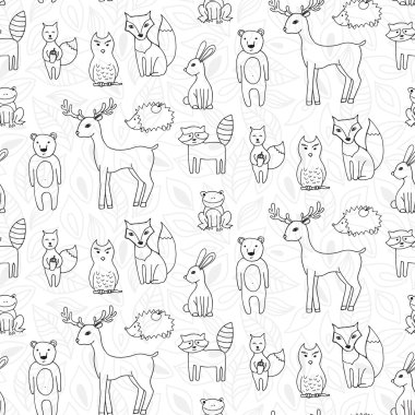Seamless pattern with different anumals in a forest in cartoon s clipart