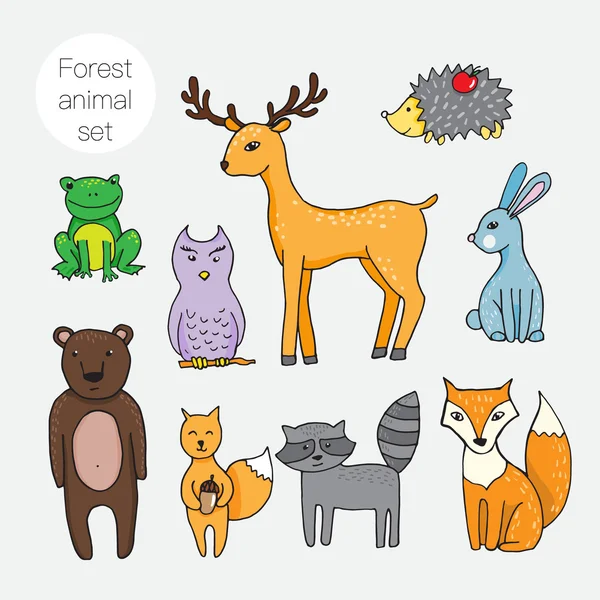 Sada různých lesních zvířat ve stylu kreslených — Stockový vektor