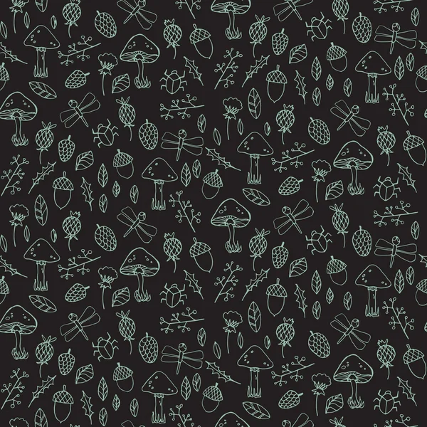 Modèle de forêt atumn sans couture avec des champignons dans le style de dessin animé — Image vectorielle