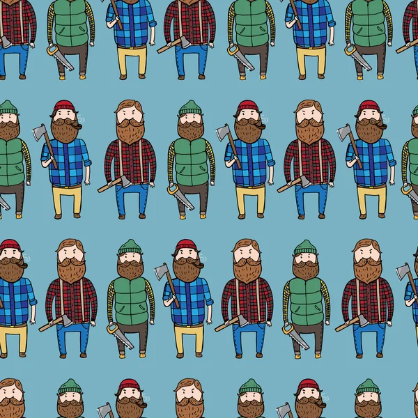 Seamless pattern with cute lumberjacks — Stock Vector