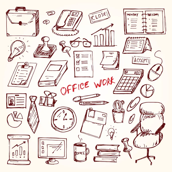 Set of elemets of work in office — Stock Vector