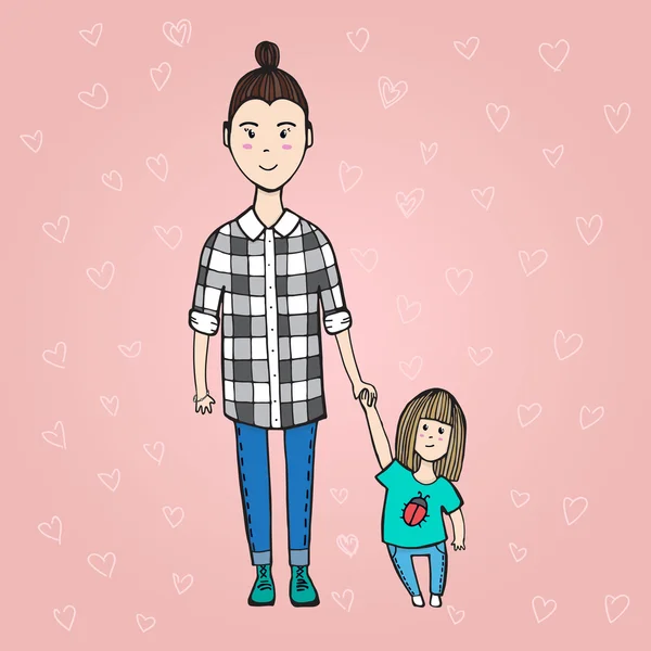 Fille mignonne avec un enfant mignon — Image vectorielle