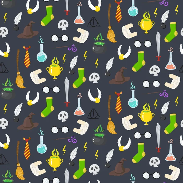 Seamless pattern with different magic elements for witches in ca — Stock Vector