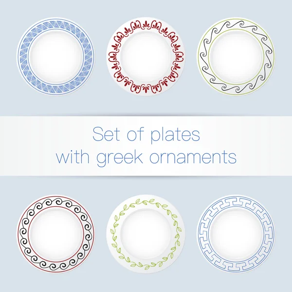 Set of plates with ancient greek ornaments — Stock Vector