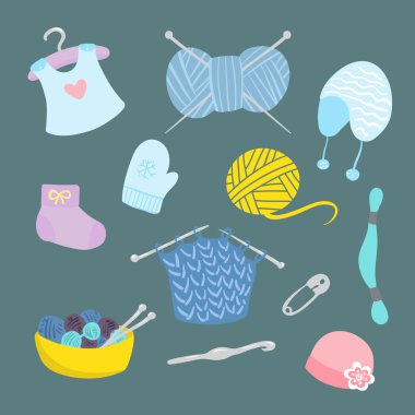 knitting for babies set clipart