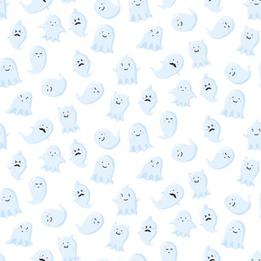 Farklı sevimli hayaletler ile Seamless modeli. Vektör çizim