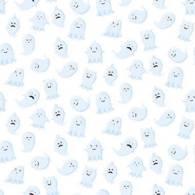 Seamless pattern with different cute ghosts. Vector illustration clipart