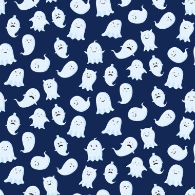 Seamless pattern with different cute ghosts. Vector illustration clipart