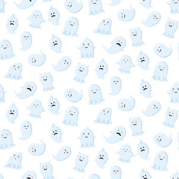 Seamless pattern with different cute ghosts. Vector illustration
