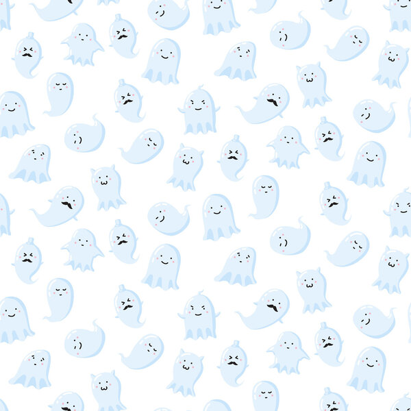 Бесшовный рисунок с разными милыми призраками. Векторная иллюстрация

