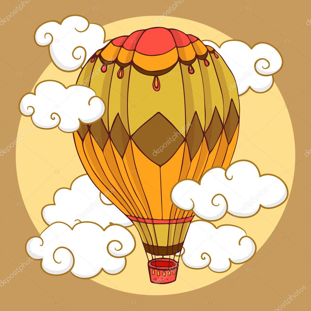 Vintage coloured balloon in clouds