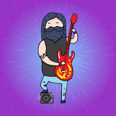 Bir giutar ile rick gruptan sakallı adam. 