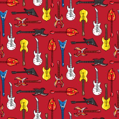 Seamless pattern with guitars different shapes clipart