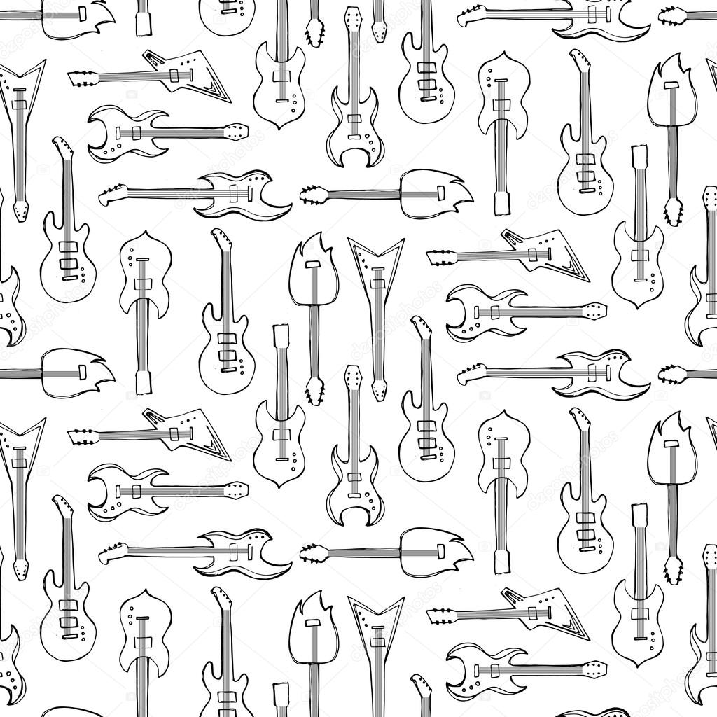 Seamless pattern with guitars different shapes