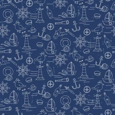 Seamless pattern with different elements for sea travelling clipart
