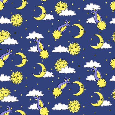 Güneşler, aylar, kuyruklu yıldızlar ve bulutlarda ile sorunsuz simya kalıbı 